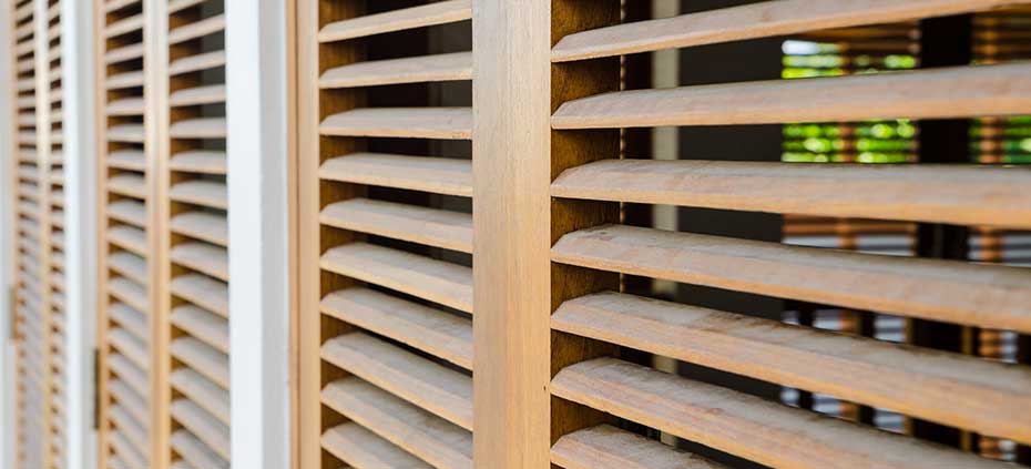 Close up of an exterior shutter with the focus on the louvre